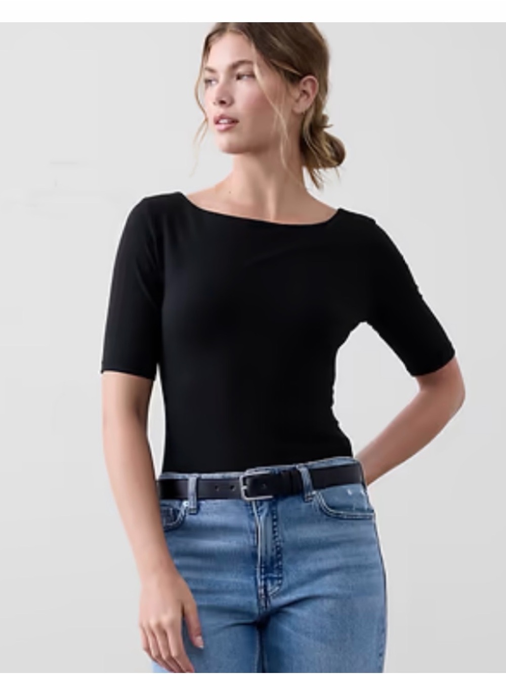 Banana Republic Black Short-Sleeve Boatneck Top